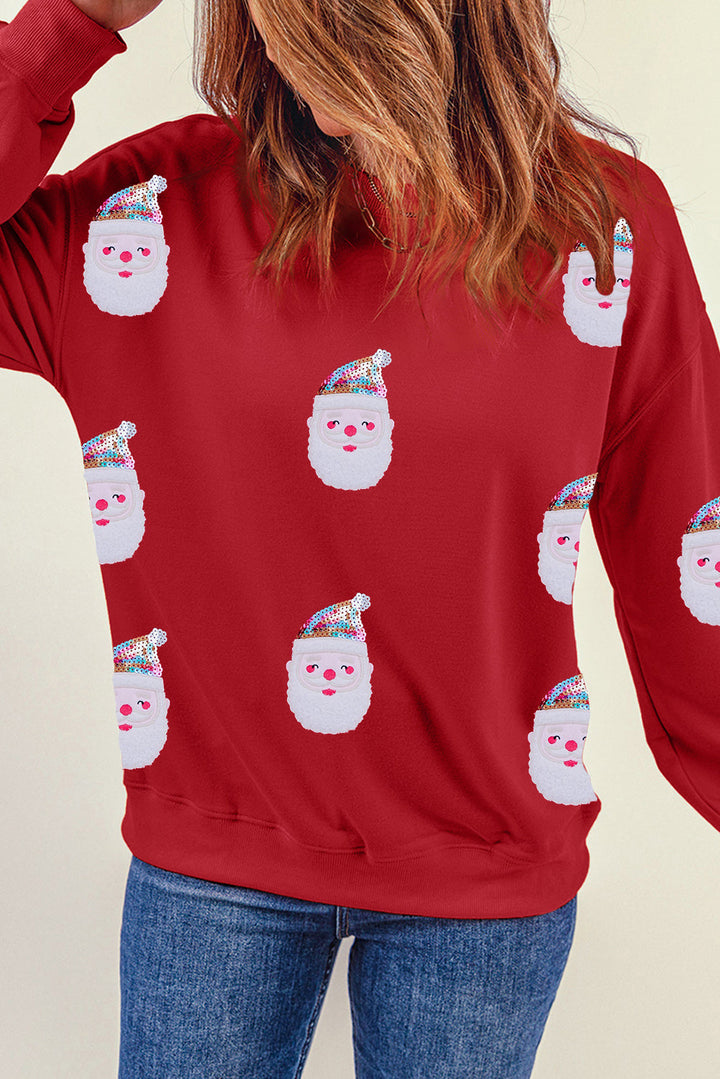 Fiery Red Sequined Christmas Santa Clause Graphic Sweatshirt