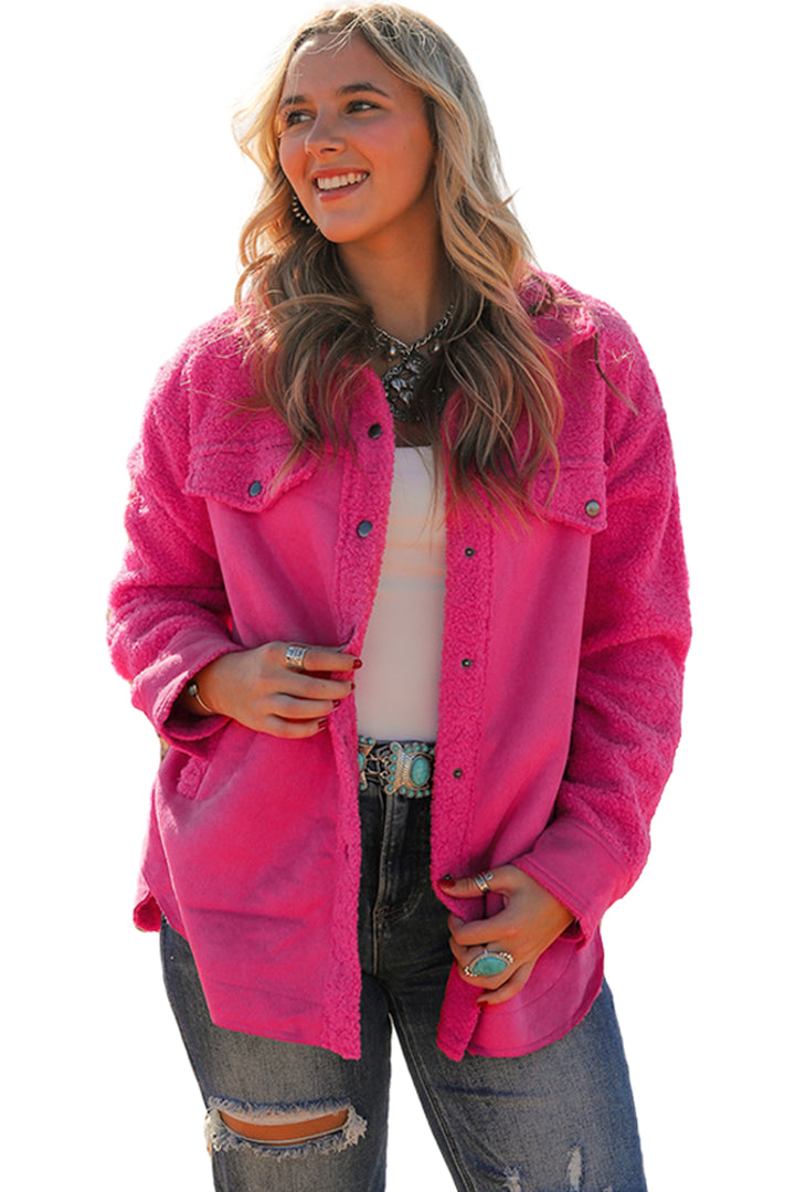 Faux Suede Sherpa Patchwork Button-up Shacket