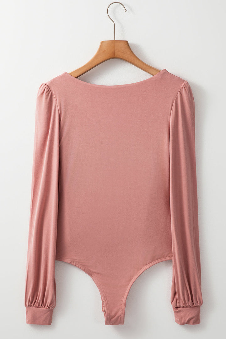 Plain V neck Long Sleeve Casual Bodysuit