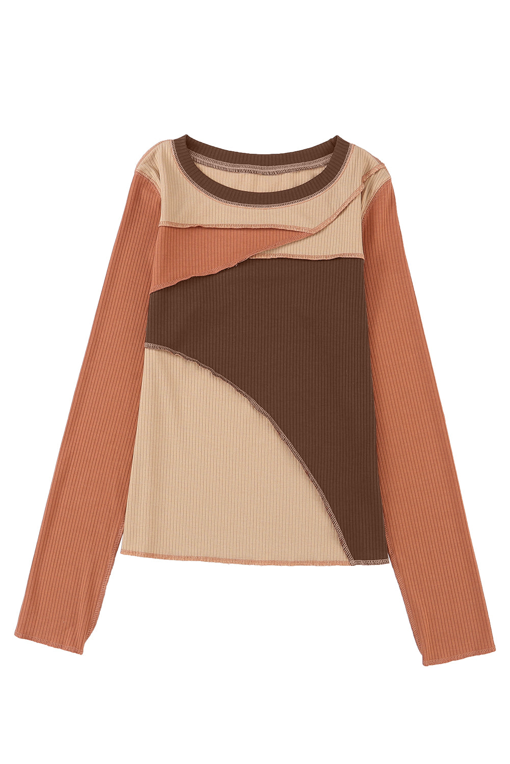 Expose Seam Color Block Ribbed Knit Top