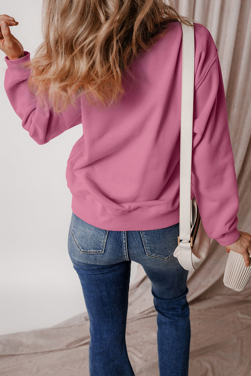 Solid Fleece Lined Drop Shoulder Terry Sweatshirt