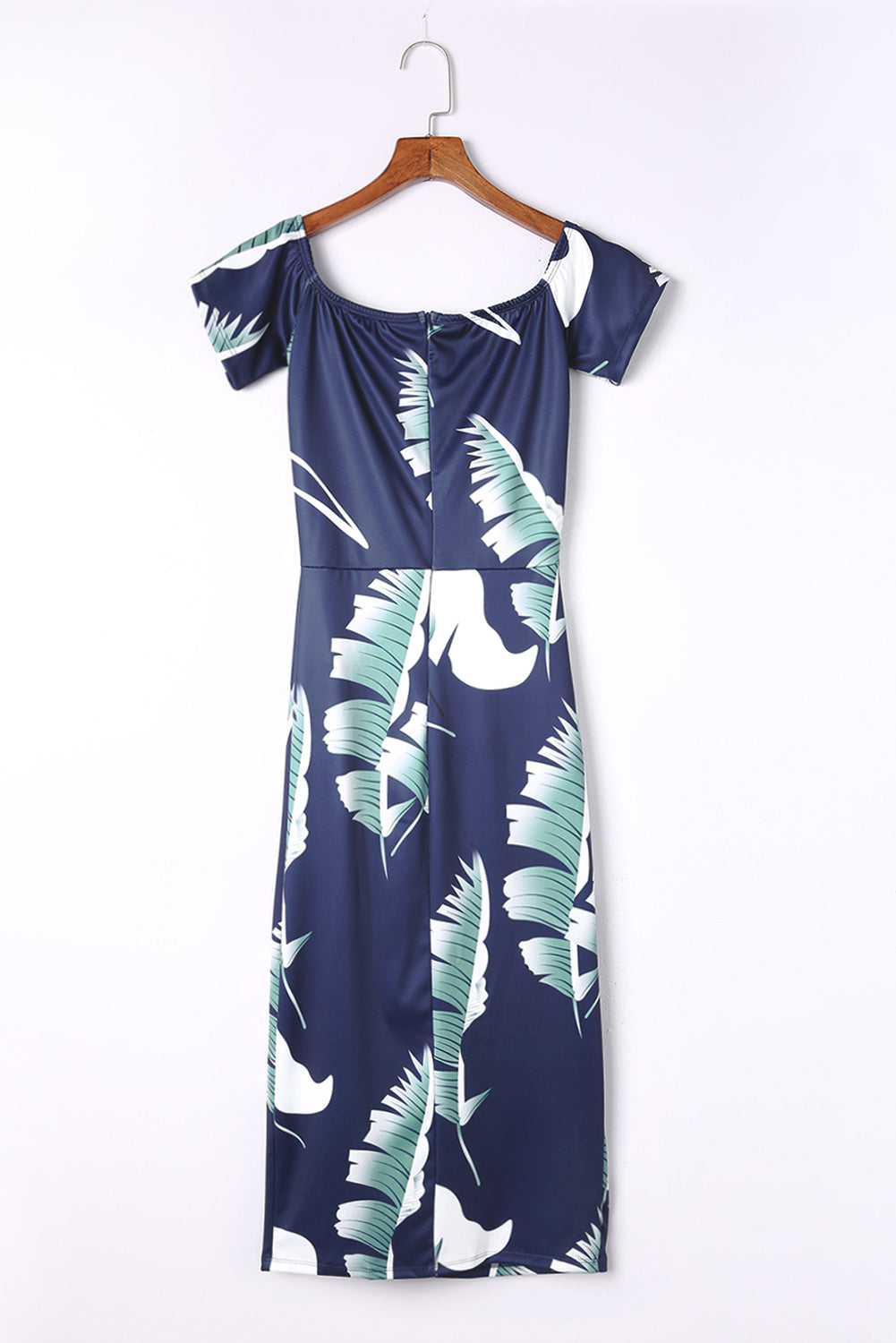 Pattern Print Off Shoulder Slit Bodycon Midi Dress