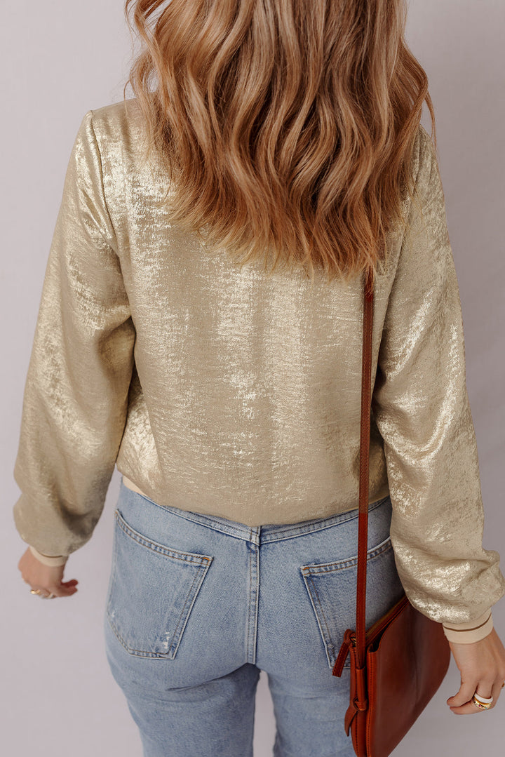 Metallic Zip up Baseball Jacket