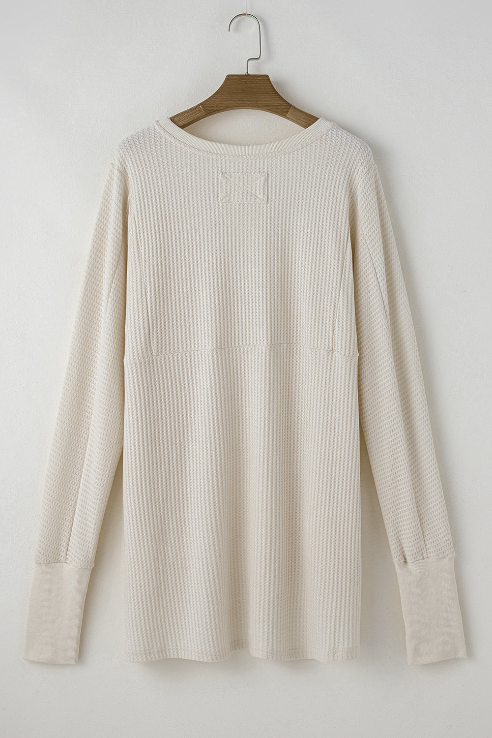 Waffle Knit Exposed Seam V Neck Oversized Top