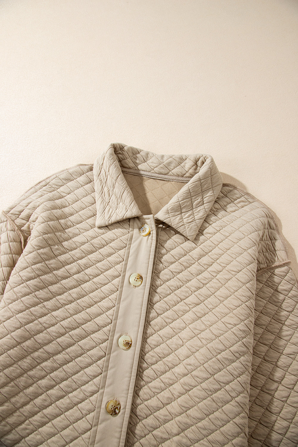 Solid Color Quilted Puffer Buttoned Shacket