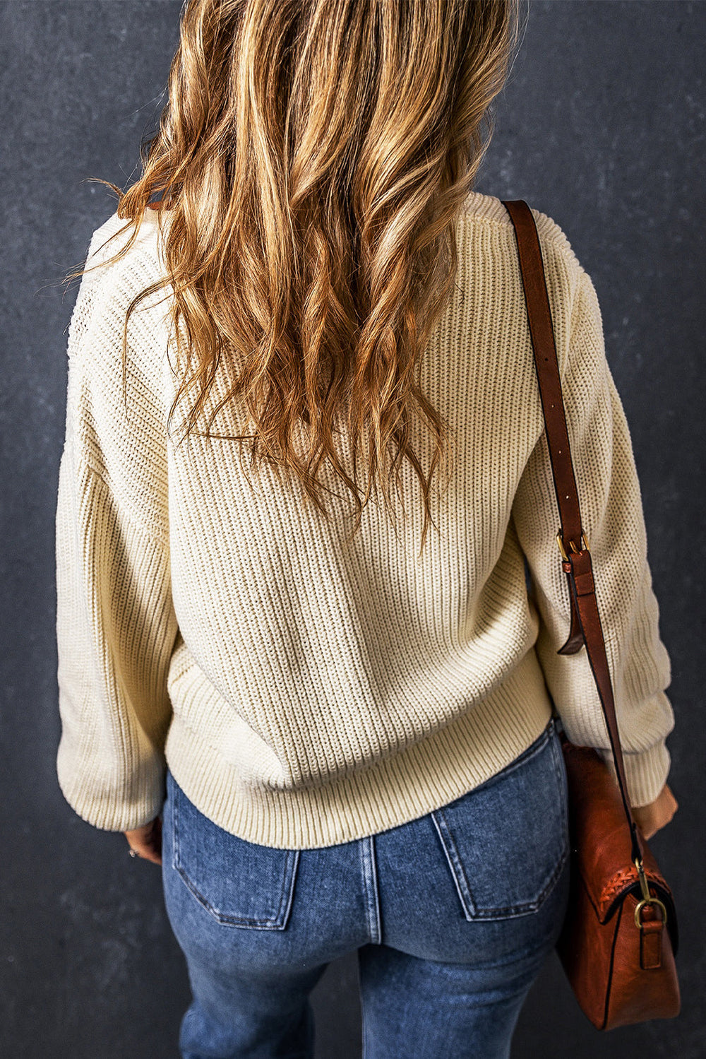 Plain Knitted Buttoned V Neck Cardigan