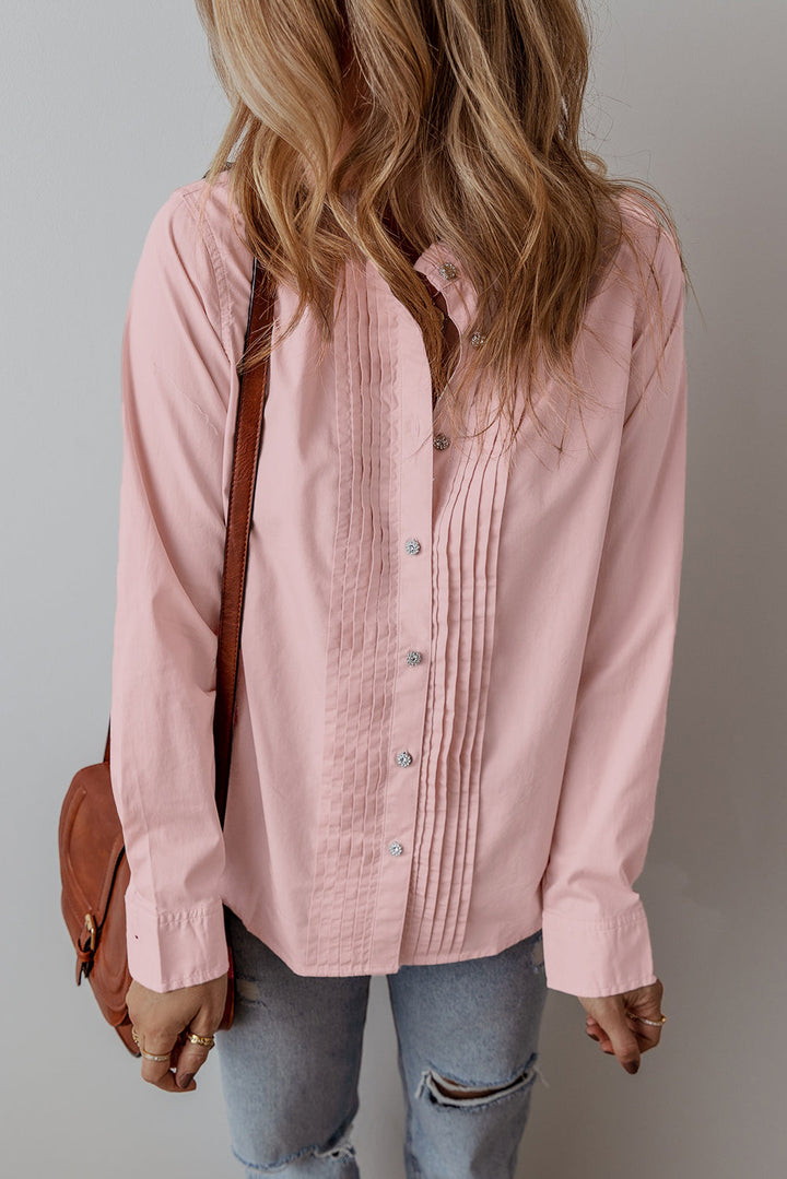 Pleated Button-Up Loose Fit Casual Shirt