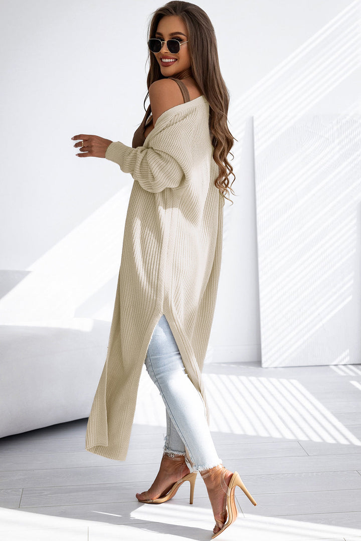 Open Front Side Slit Duster Knit Cardigan