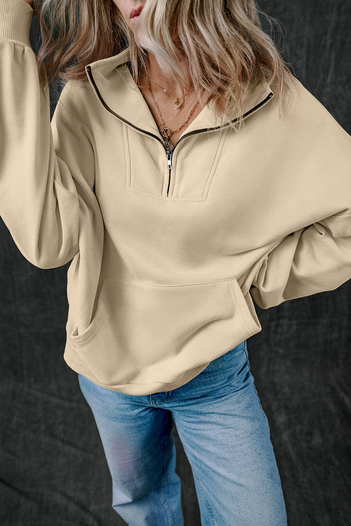 Zip-up Stand Neck Kangaroo Pocket Sweatshirt