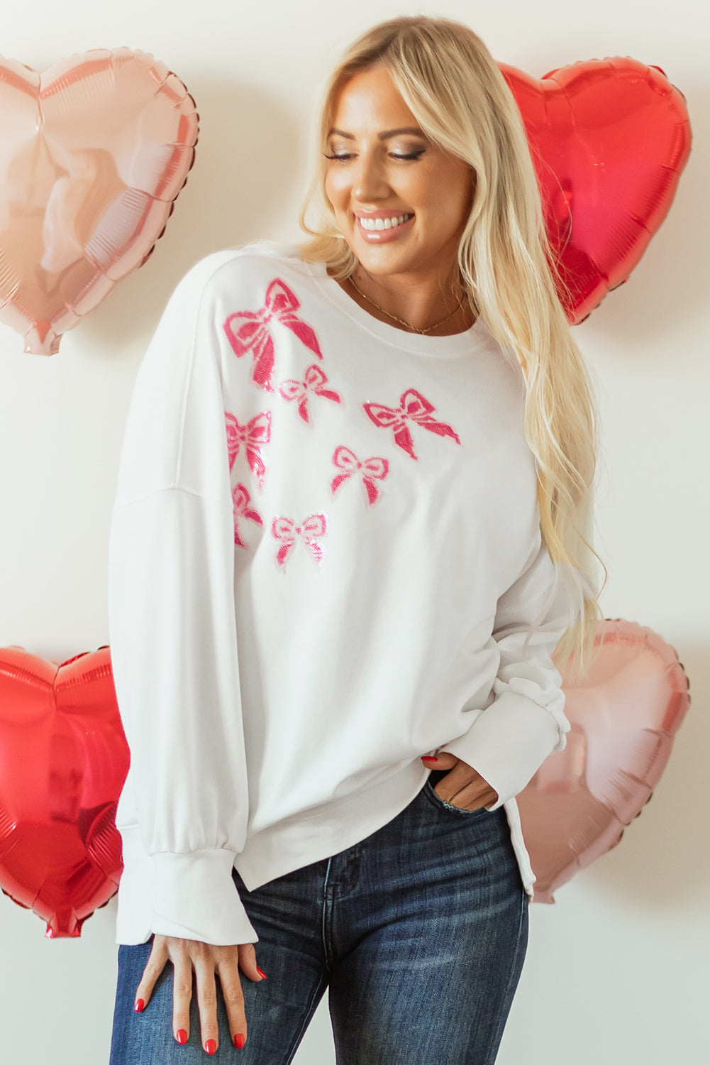 Sequin Bowknot High Low Oversize Sweatshirt