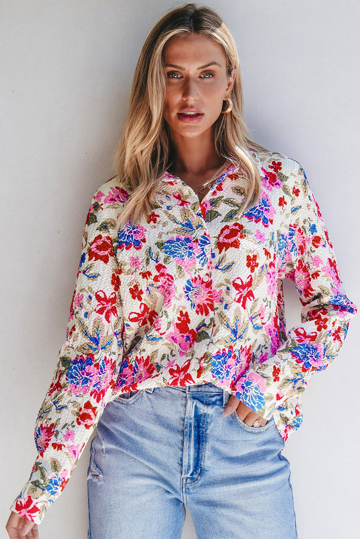 Floral Print Slim Fit Buttoned Turn Down Collar Shirt