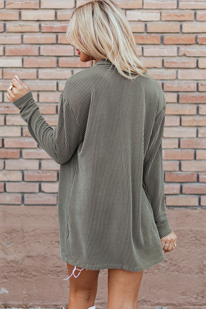 Corded Open Front Knit Cardigan