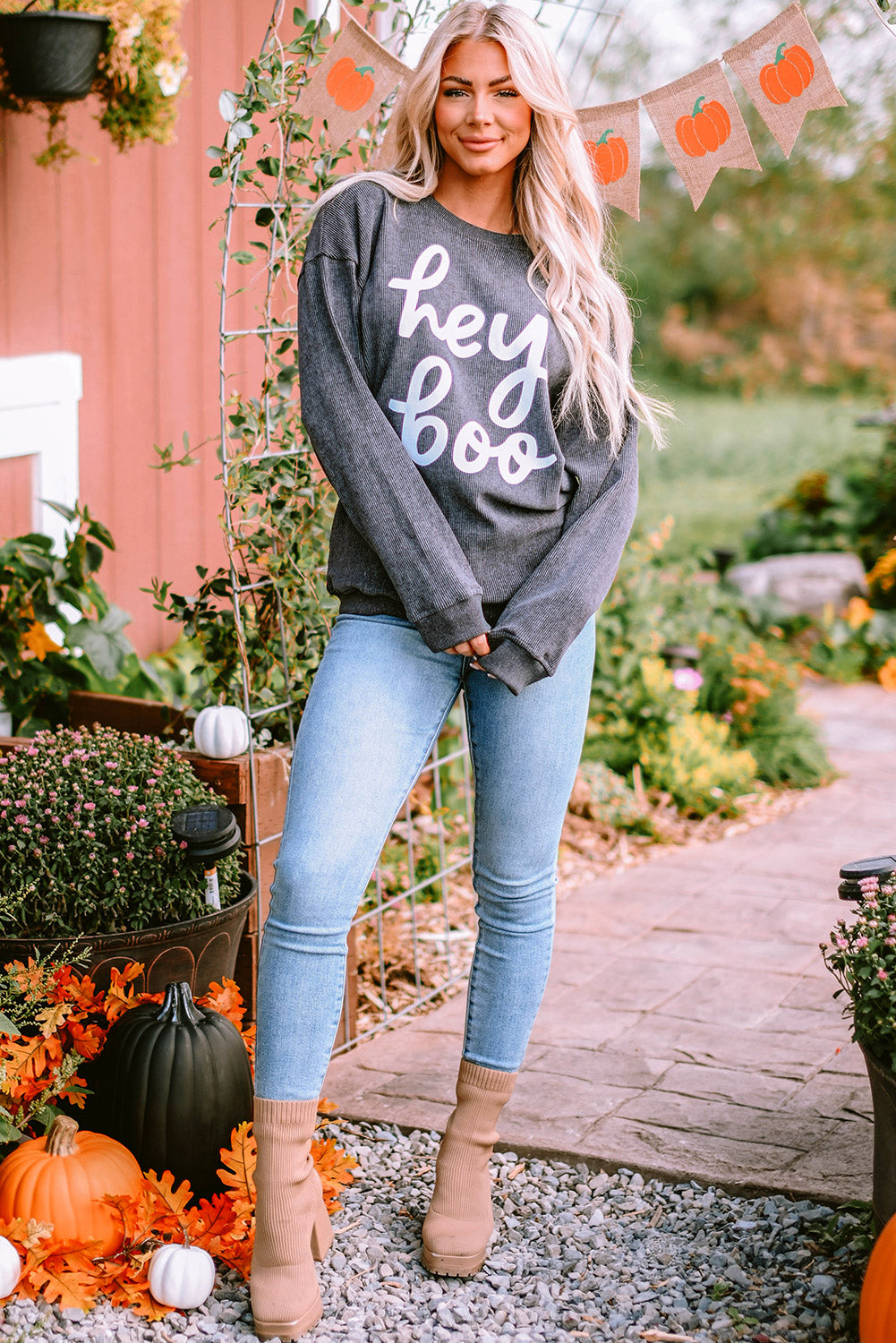 hey boo Graphic Corded Halloween Sweatshirt