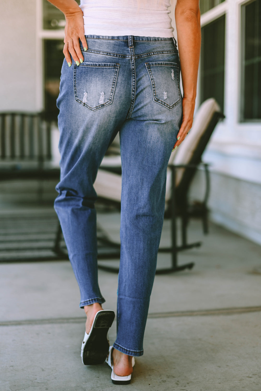 Sky Blue American Flag Patched Distressed Jeans