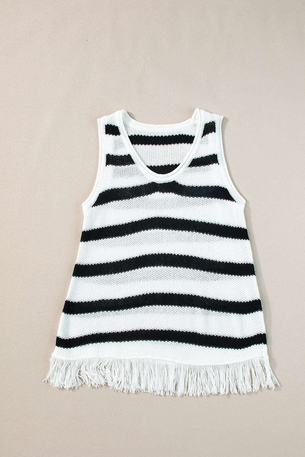 Loose Knit Fringe Tank Top