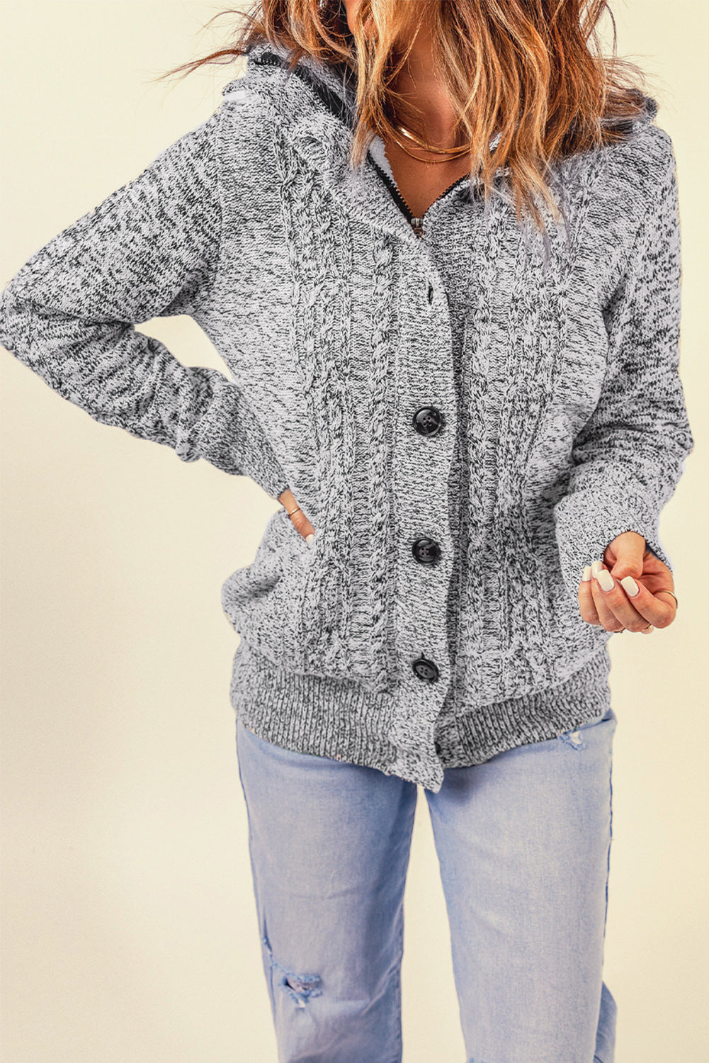 Long Sleeve Button-up Hooded Cardigans