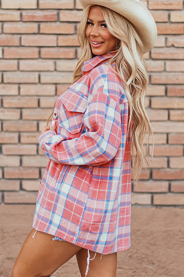 Plaid Flap Pocket Button Up Shacket