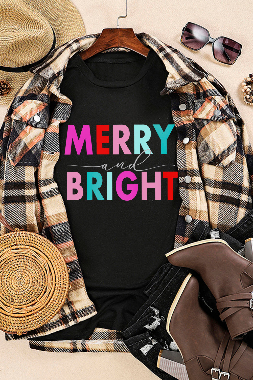 MERRY and BRIGHT Crew Neck Graphic Tee