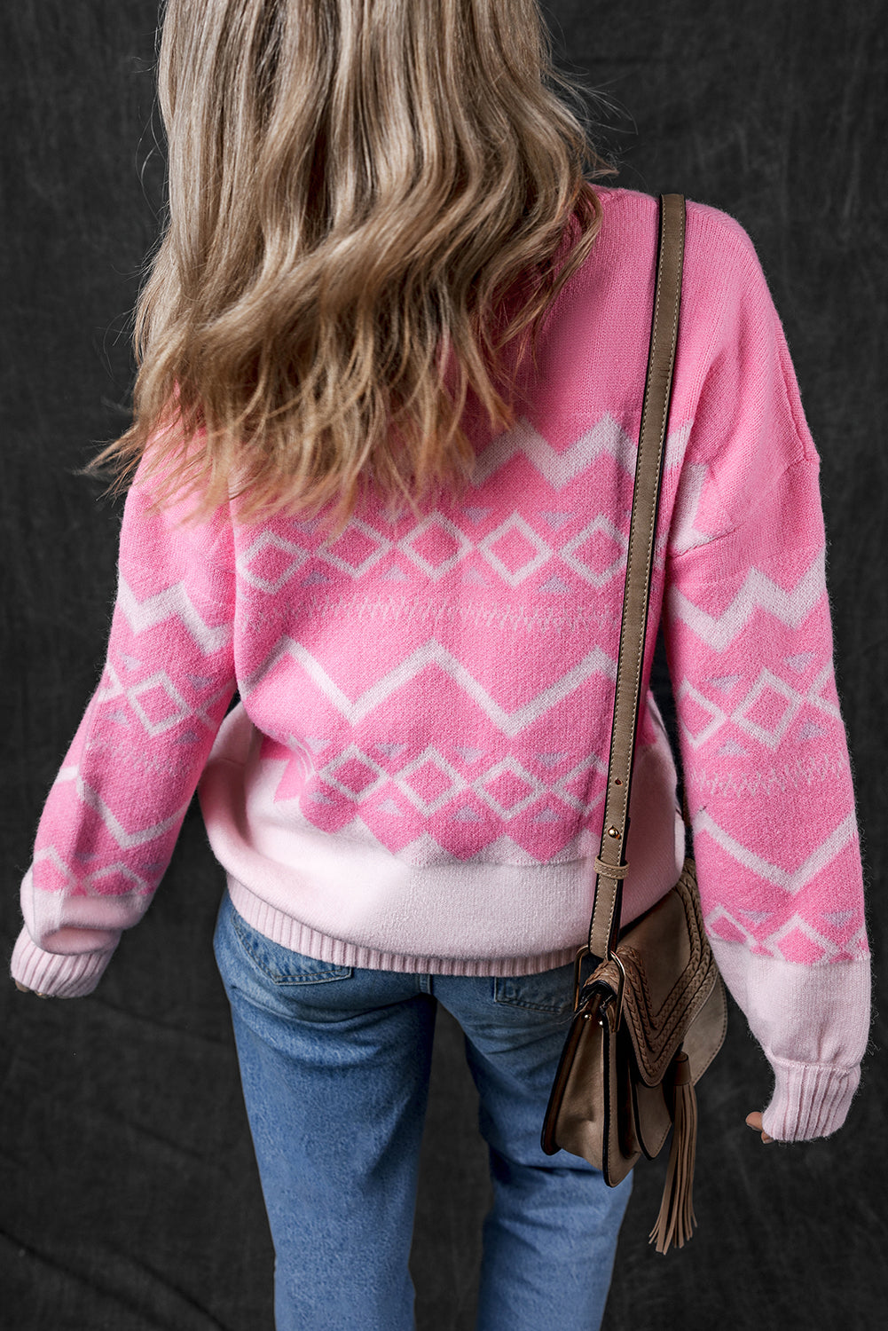 Western Aztec Geometric Drop Shoulder Sweater