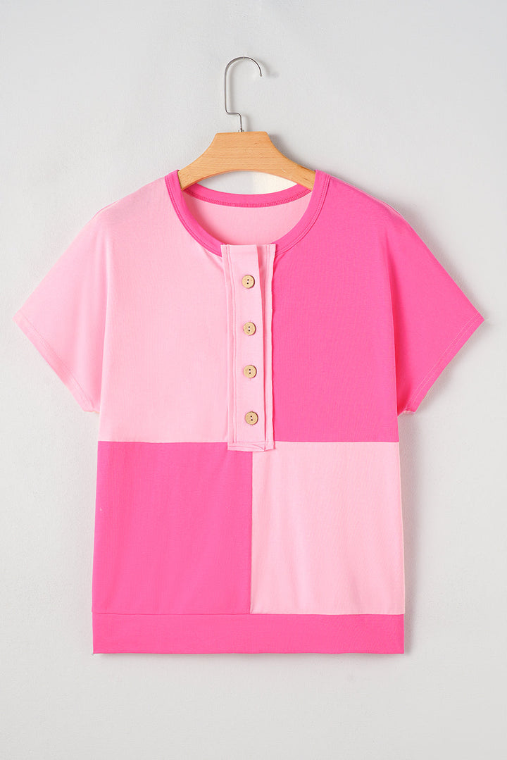 Two Tone Half Buttons Collared T Shirt