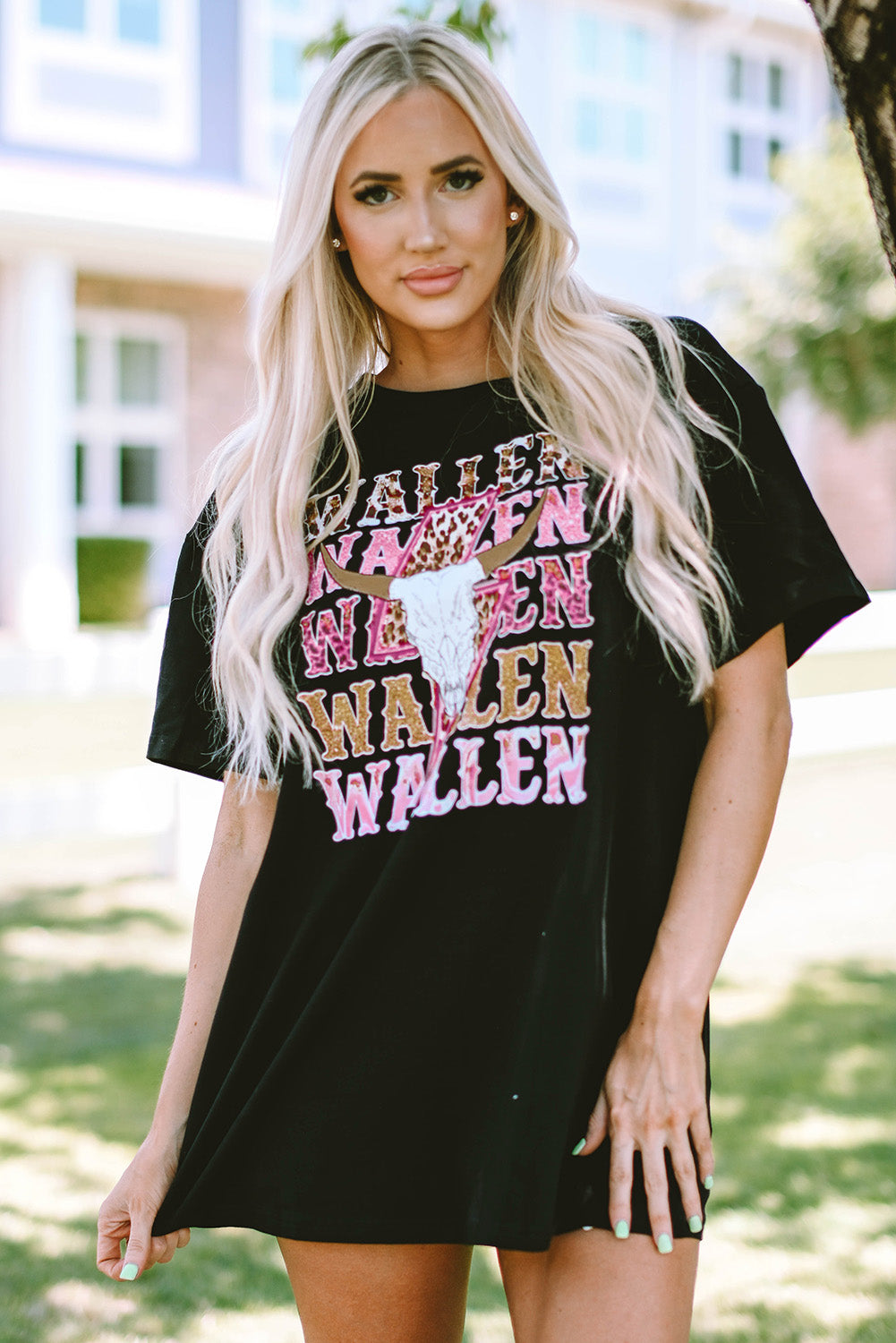 Black WALLEN Cowskull Graphic Oversized Tee