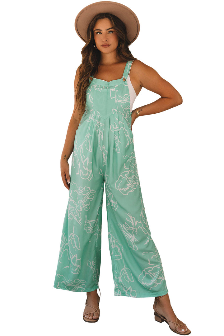 Printed Bib Wide Leg Overalls