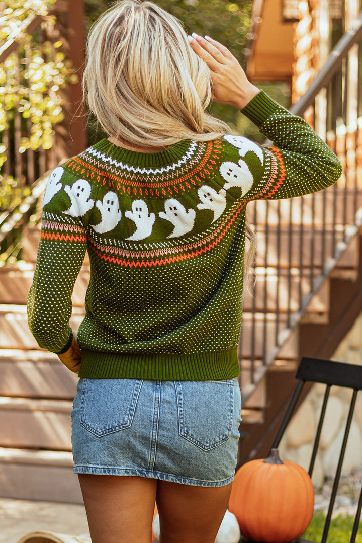 Halloween Ghost Pattern Drop Shoulder Sweater