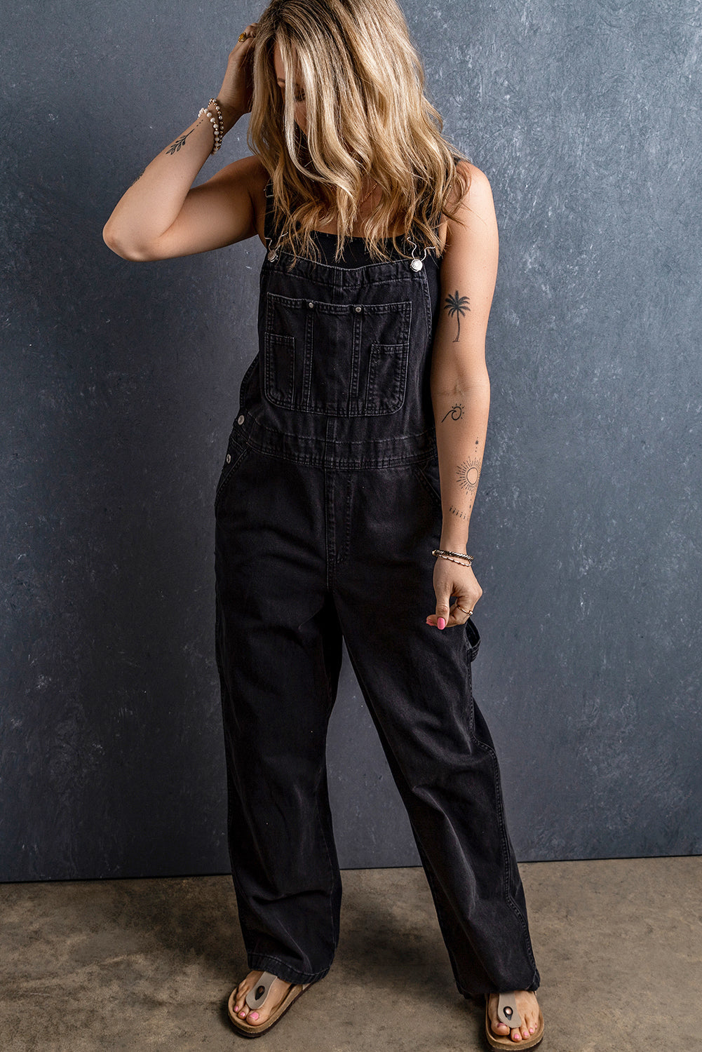 Adjustable Buckle Straps Multi Pocket Denim Overalls