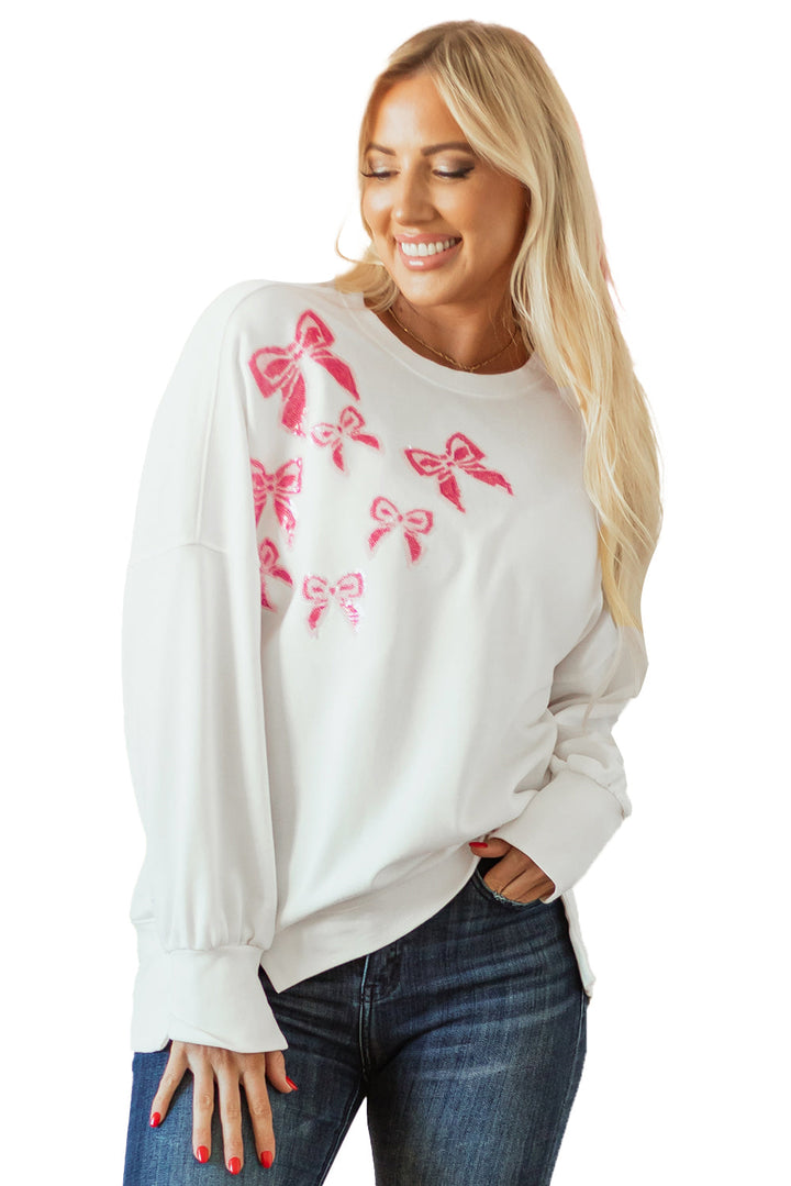 Sequin Bowknot High Low Oversize Sweatshirt