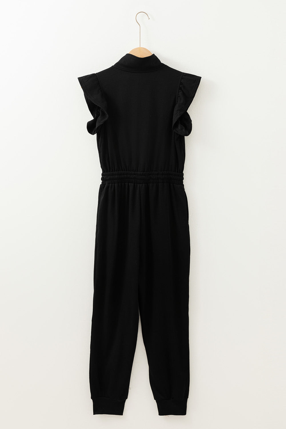 Zipper Flutter Sleeve Drawstring High Waist Jumpsuit