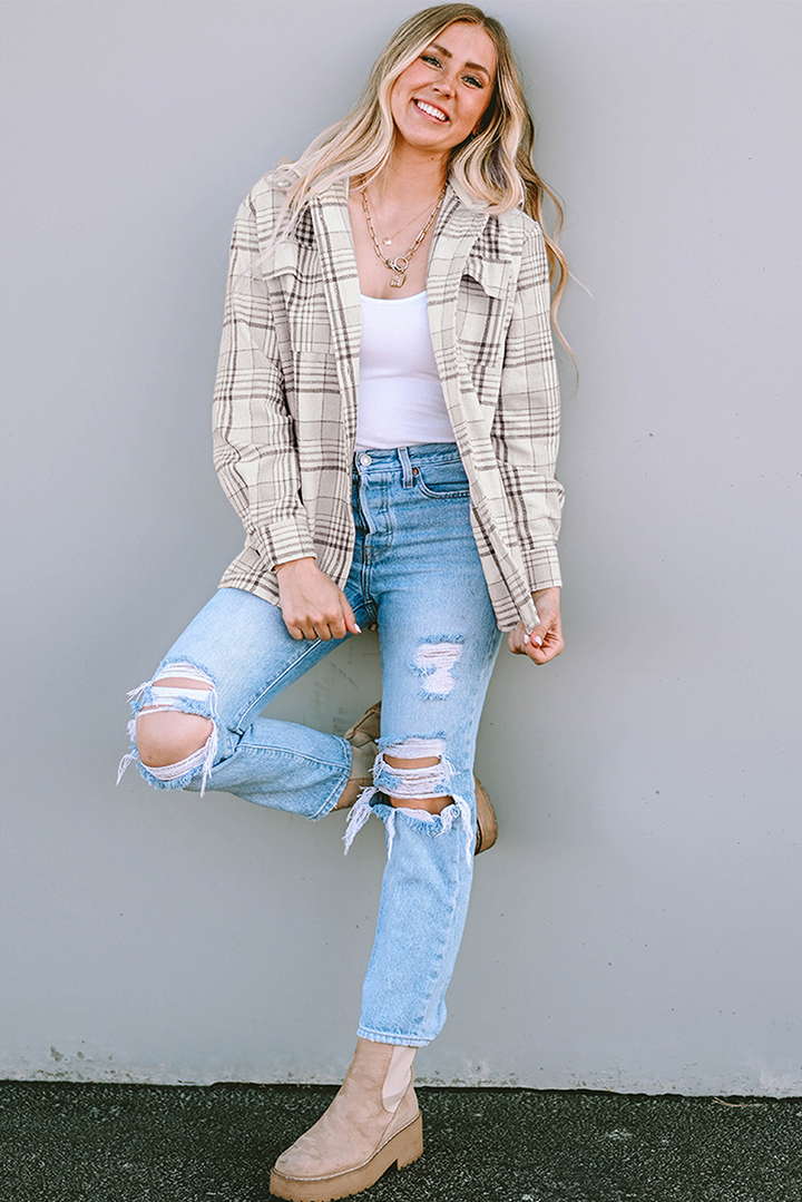 Plaid Removable Hood Buttoned Shacket