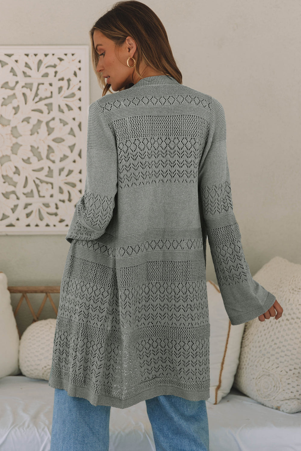 Pointelle Knit Open Front Cardigan