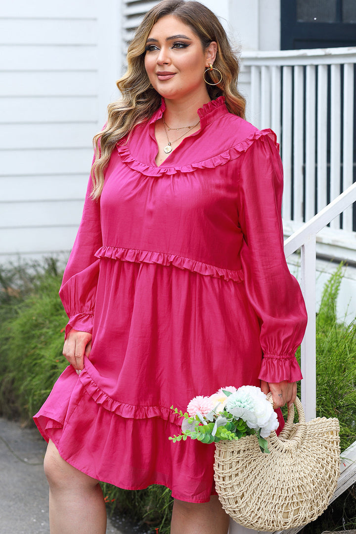 Plus Size Ruffled Bubble Sleeve Dress