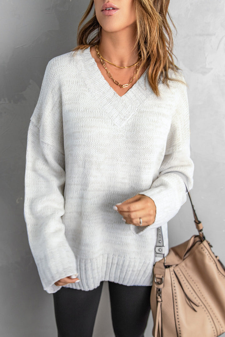 V neck Drop Shoulder Knitted Sweater