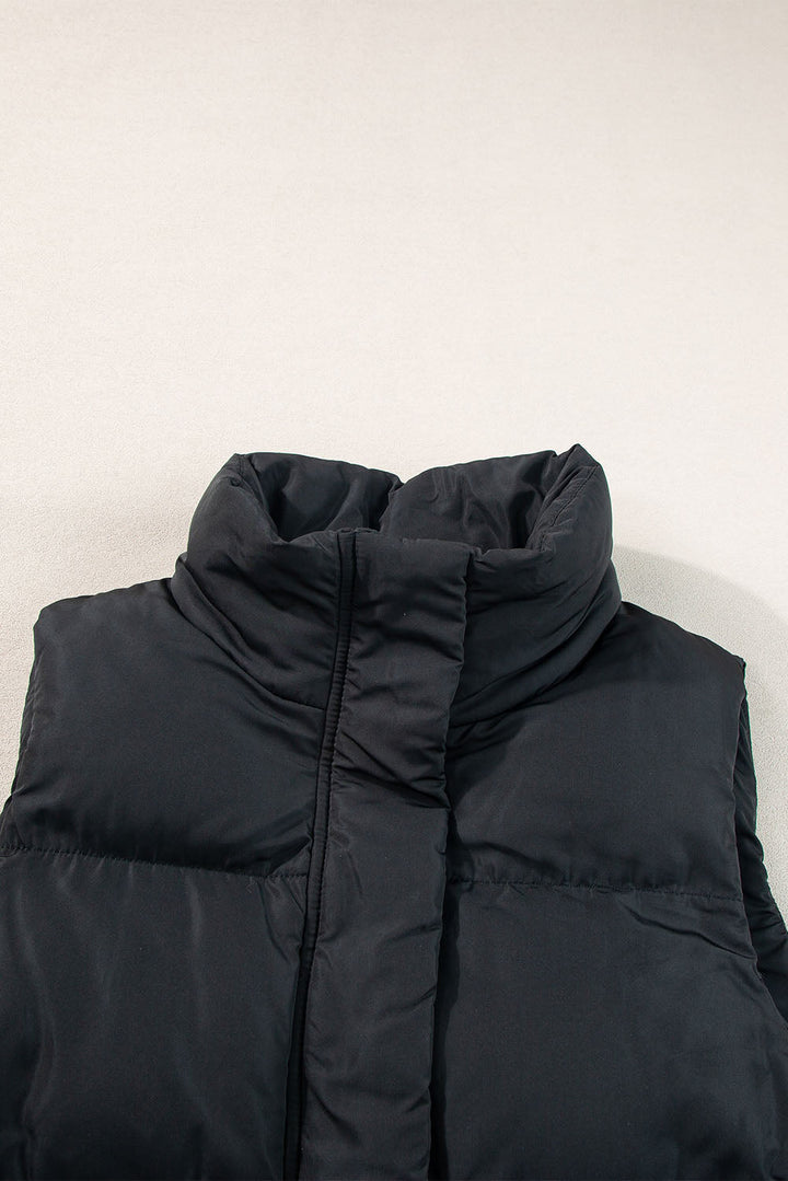 Windproof Longline Full Zipper Puffer Vest with Pockets