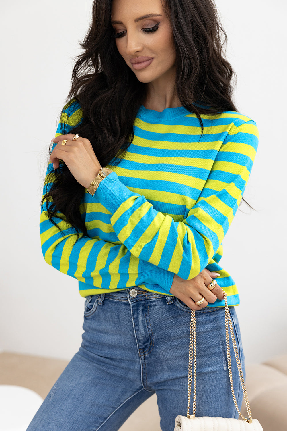 Crew Neck Drop Shoulder Casual Sweater