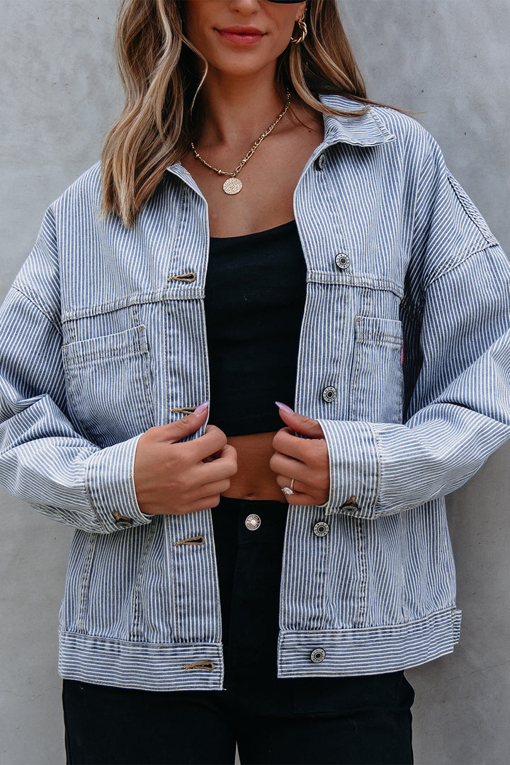 Washed Oversize Pocketed Denim Jacket