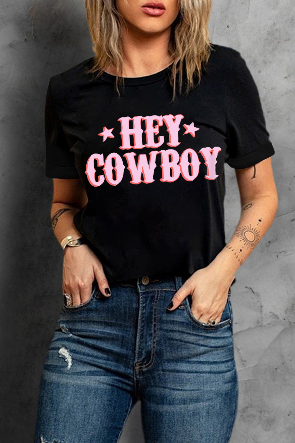 HEY COWBOY Graphic Crew Neck T-shirt