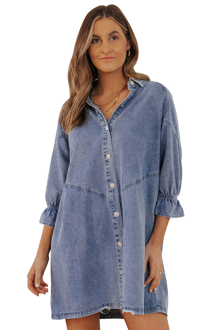 Buttoned Long Sleeve Denim Mini Dress