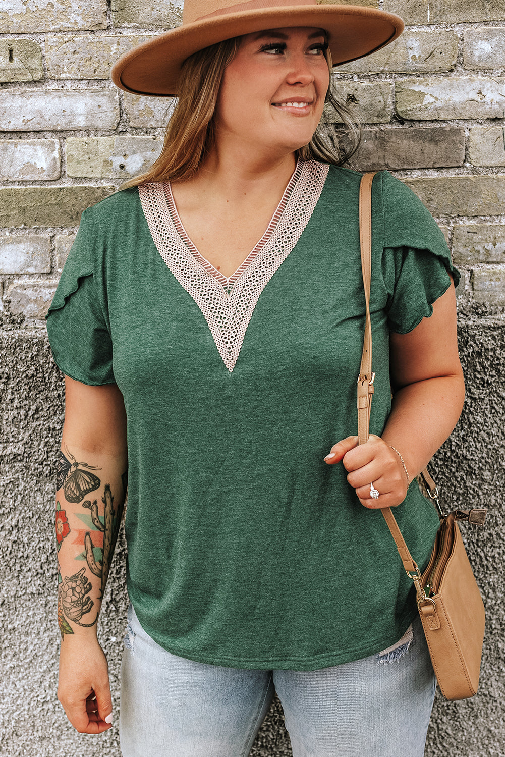 Plus Size Embroidery V Neck Draped Sleeve Blouse