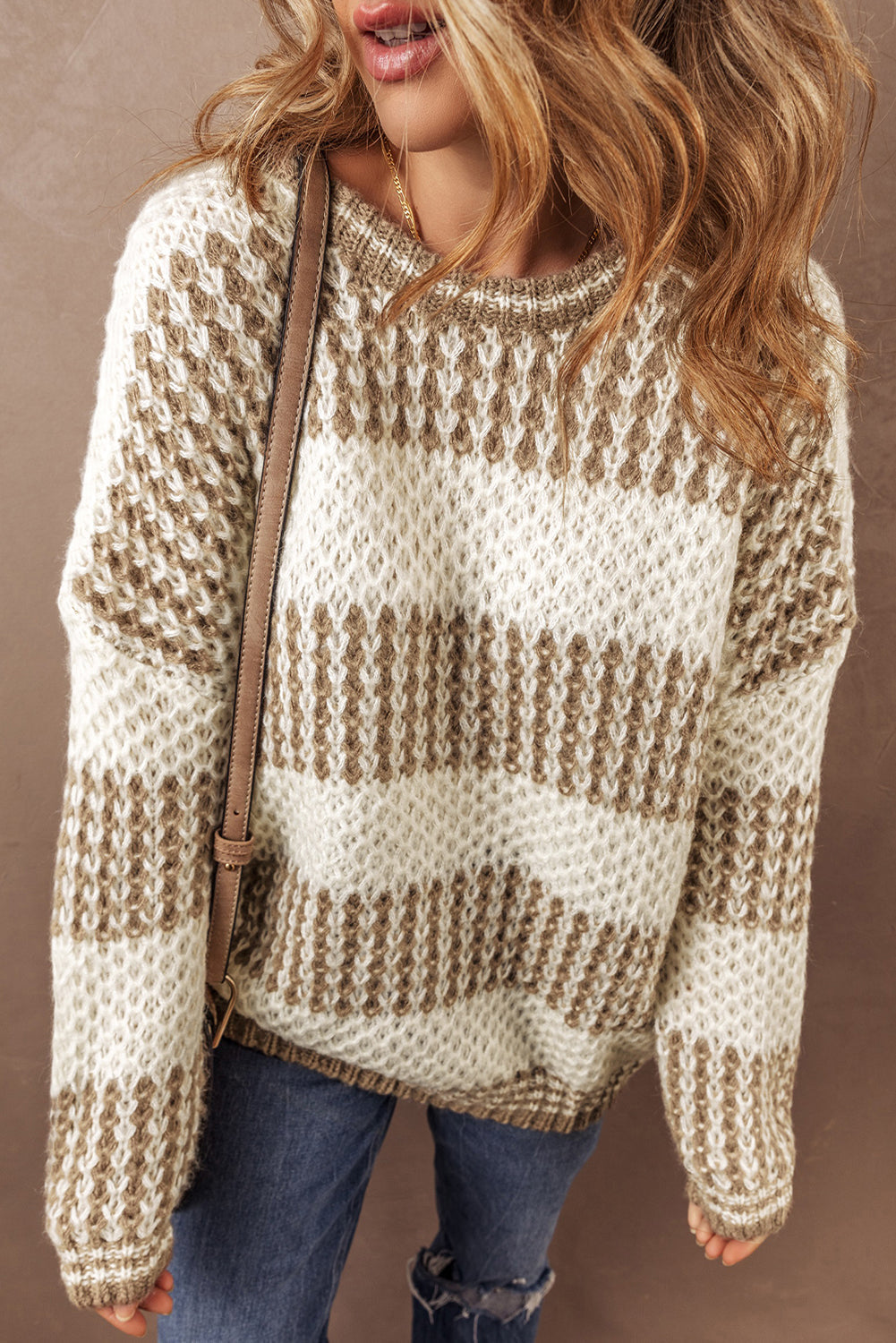 Drop Shoulder Round Neck Loose Sweater