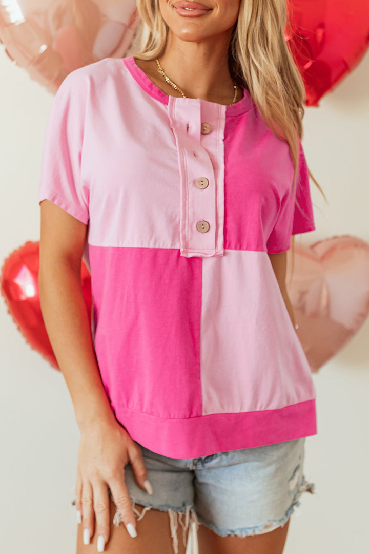 Two Tone Half Buttons Collared T Shirt