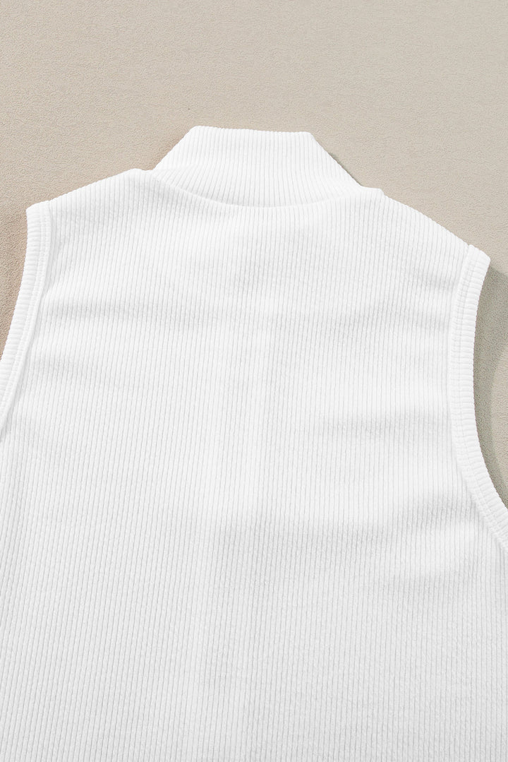 Zip up Mock Neck Ribbed Sleeveless Bodysuit