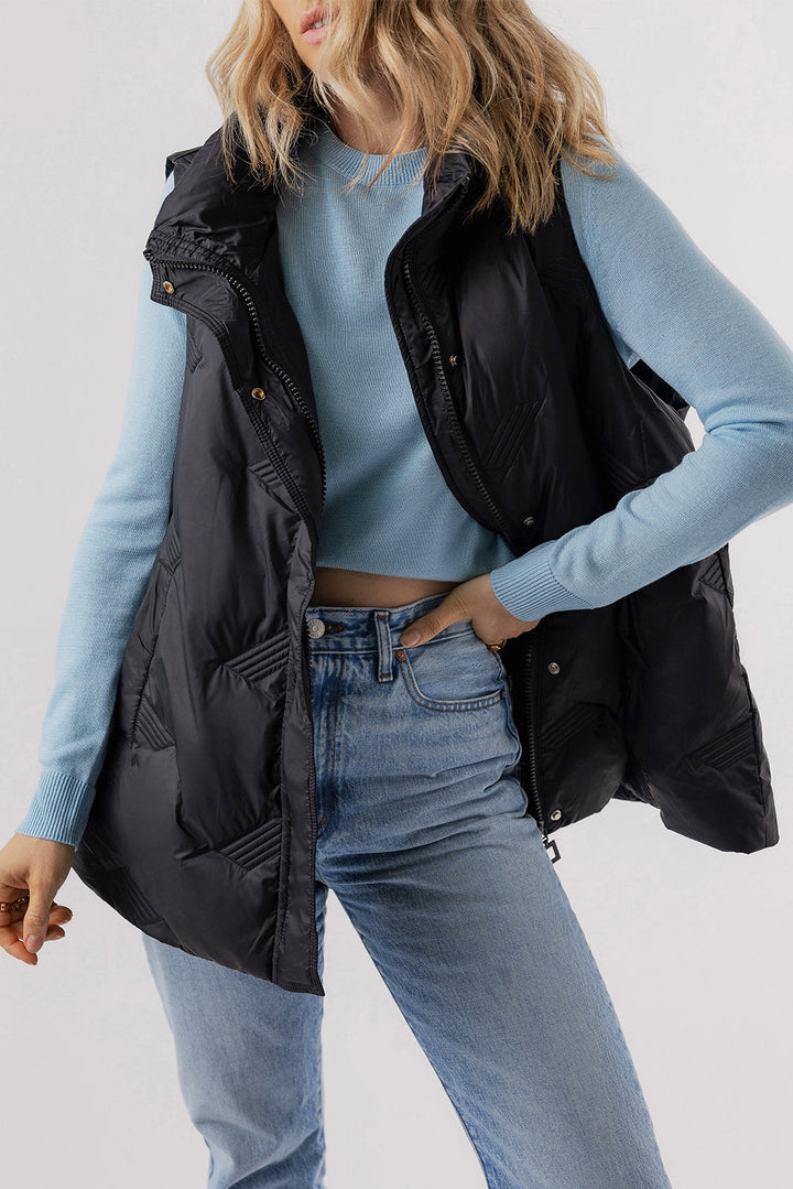 Quilted High Neck Zip Up Jacket Vest