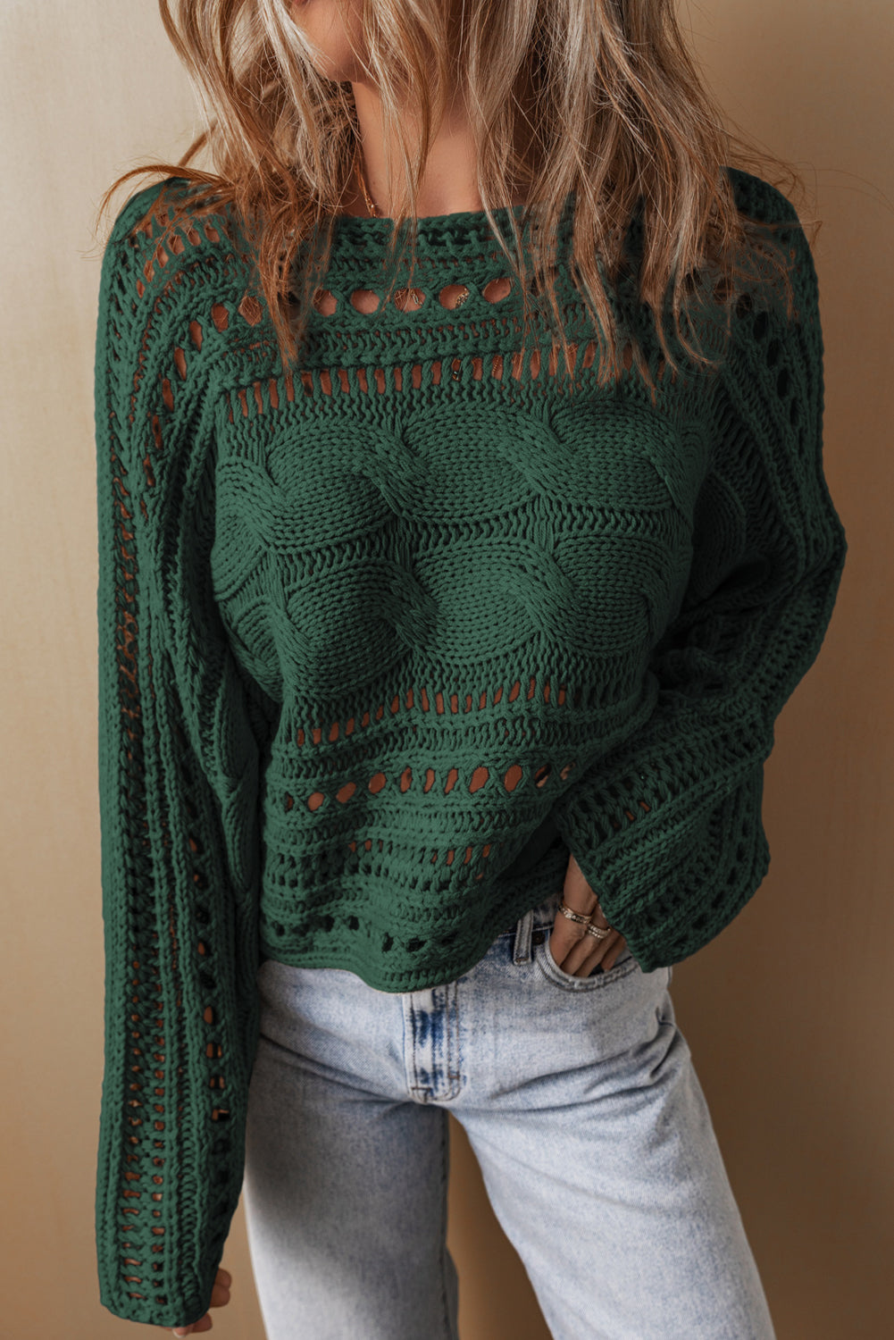 Hollow-out Cable Knit Cropped Sweater