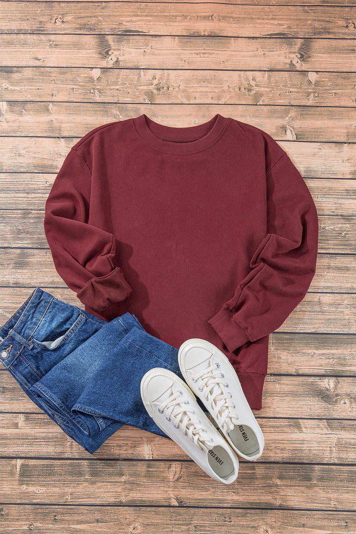 Plain Drop Shoulder Crewneck Pullover Sweatshirt