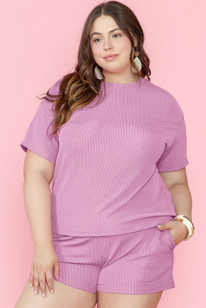 Ribbed Knit T Shirt and Shorts Plus Size Lounge Set