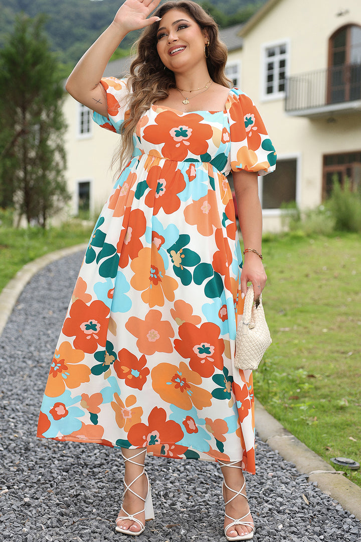 Plus Size Flower Shirred Maxi Dress