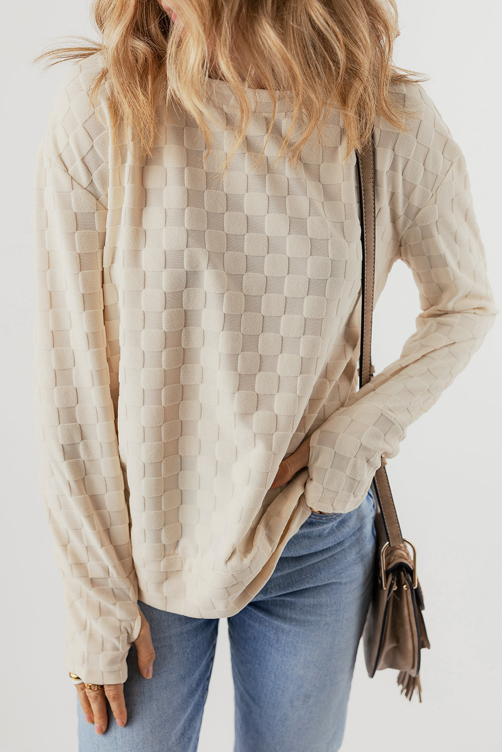 Solid Textured Thumbhole Sleeve Top