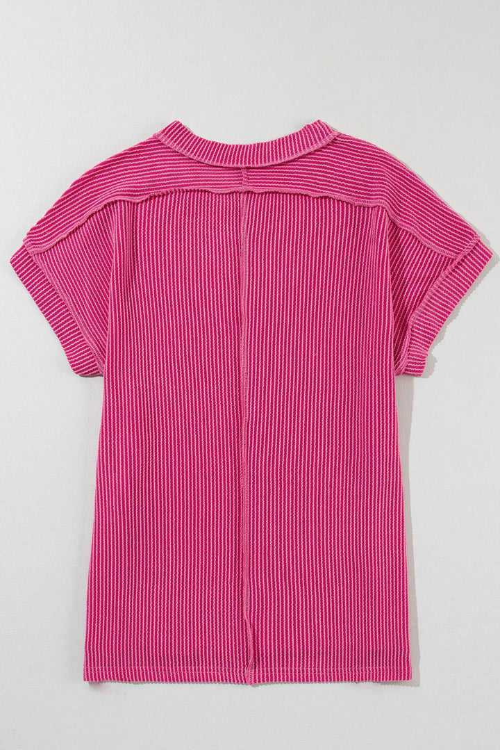 Textured Knit Exposed Stitching T-shirt